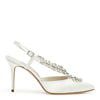 Sibusata 90 white satin crystal embellishment pumps