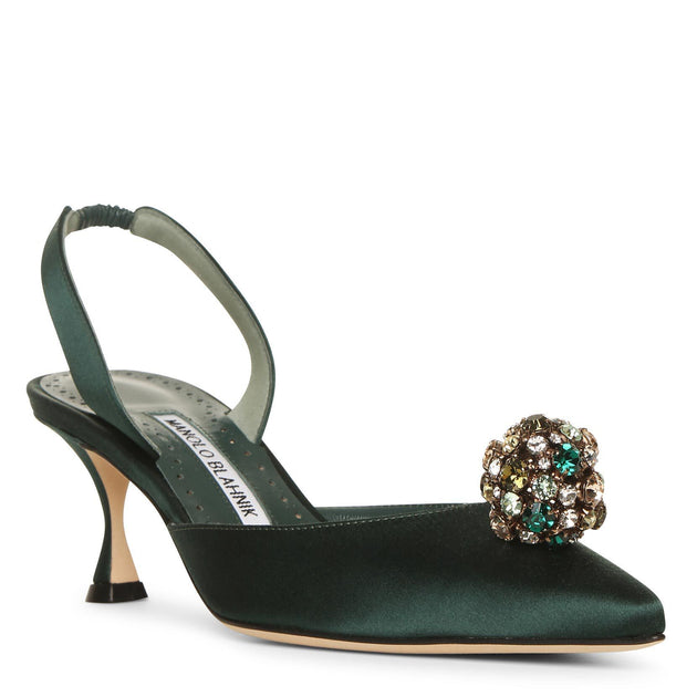Manolo Blahnik Kavasli 50 green satin slingback pumps Savannahs