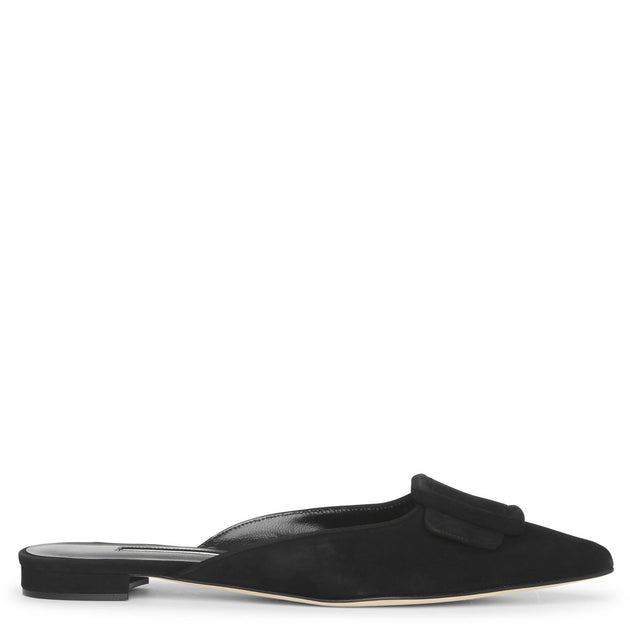 MAYSALE | Black Suede Kitten Heel Mules | Manolo Blahnik