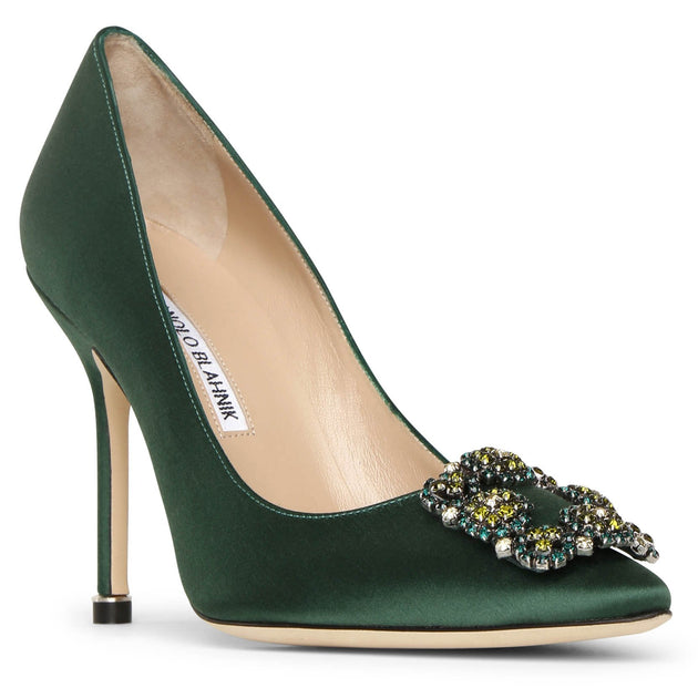 Green satin outlet pumps