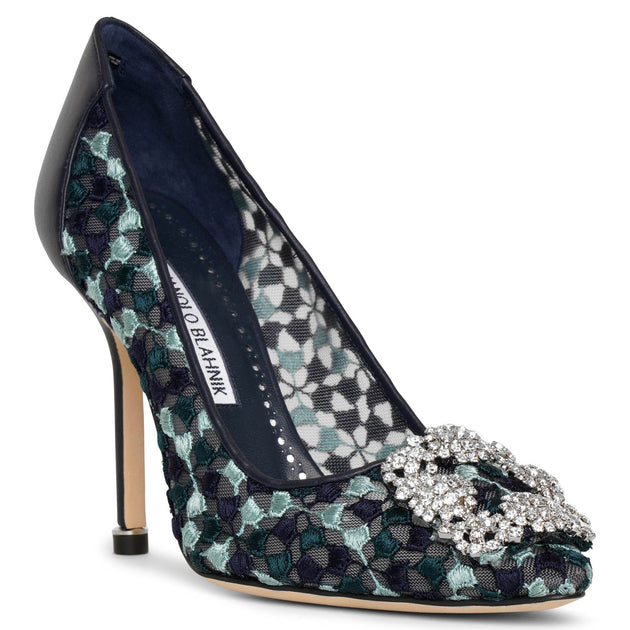 Manolo Blahnik | Hangisi 105 blue lace pumps | Savannahs