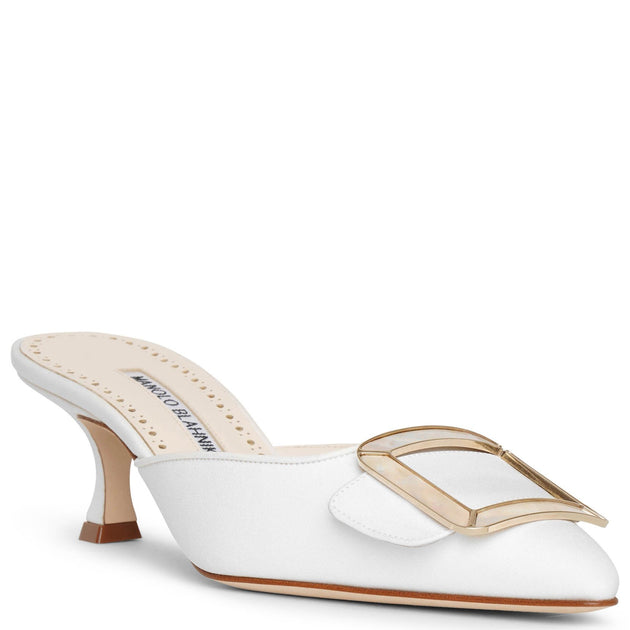 Manolo Blahnik | Maysale pearl 50 white mules | Savannahs