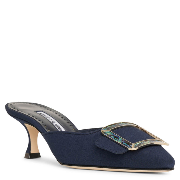 新品Manolo Blahnik Maysale 50mm ネイビー36 MANOLO BLAHNIK Maysale 50 buckled suede mules | NET-A-PORTER