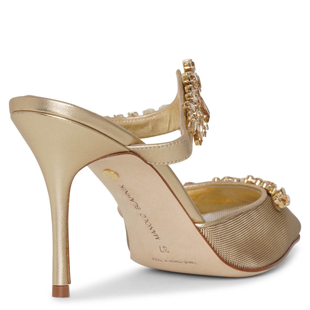 Manolo Blahnik | Lurum 90 gold mesh mules | Savannahs
