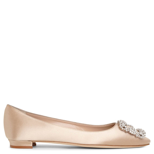 Manolo Blahnik | Hangisi flat champagne satin ballerinas | Savannahs