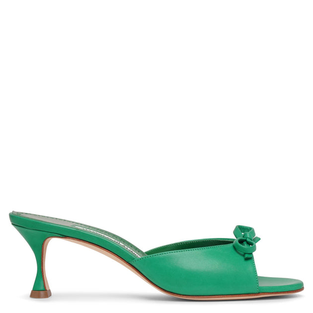 24SS new/Manolo Blahnik メイセール50ミュール Mule Green Manolo Blahnik | Pertinanu 50 green leather mules | Savannahs