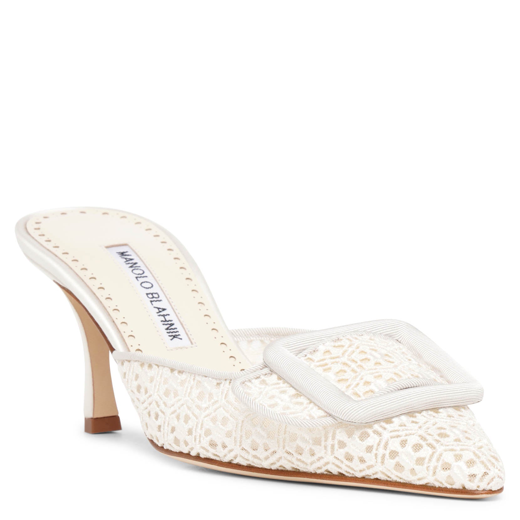 Maysalebi 70 white lace mule pumps