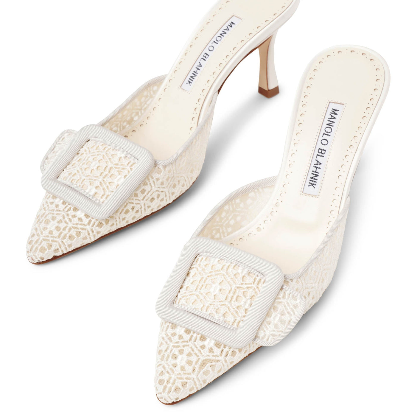 Maysalebi 70 white lace mule pumps