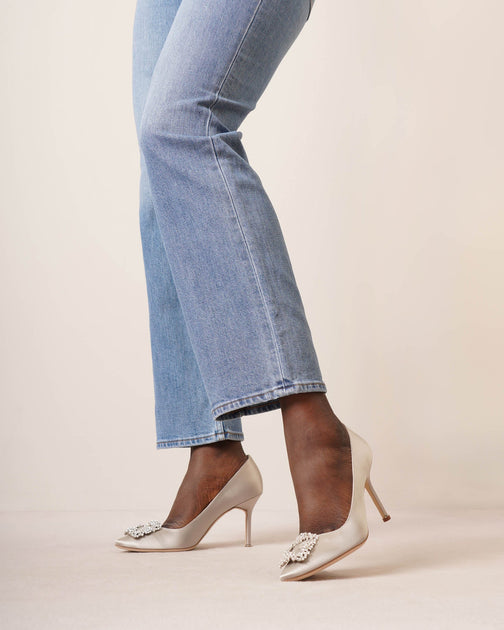 Grey satin pumps sale