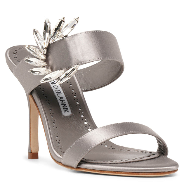 Manolo Blahnik | Chivela-90-grey-satin-mules | Savannahs