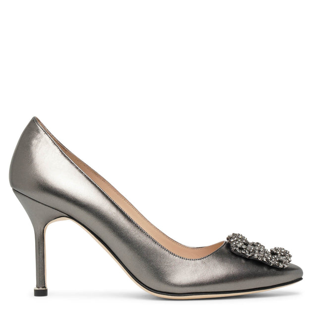 Manolo Blahnik | Hangisi 90 dark grey metallic nappa pumps | Savannahs