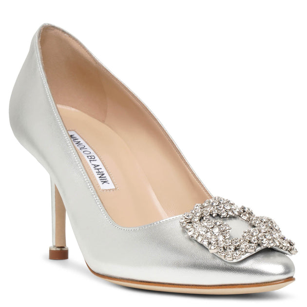 Manolo Blahnik | Hangisi 70 silver metallic nappa pumps | Savannahs