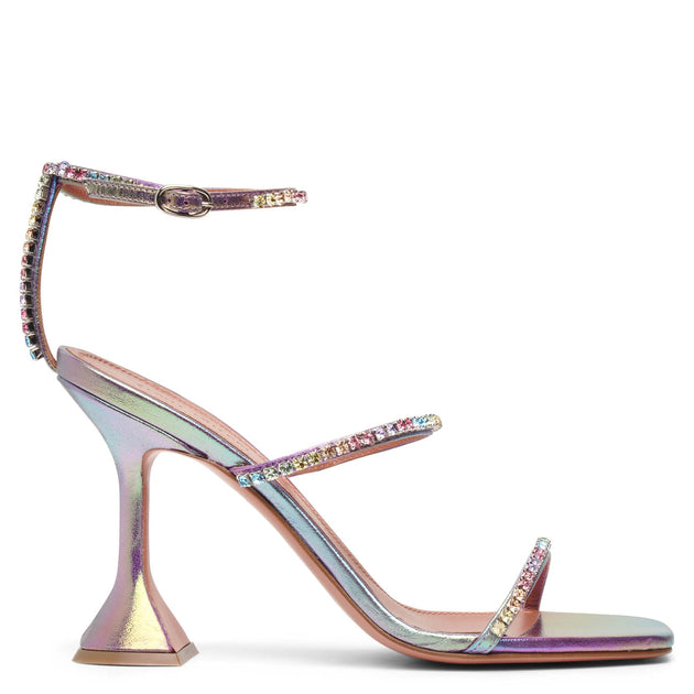 サンダル・ミュール Amina Muaddi Crystallized Leather Sandals AMINA MUADDI Gigi crystal-embellished mirrored-leather mules