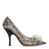 Black lace crystal embellished pumps