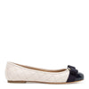Varina quilted off white jasmine leather navy patent ballerinas