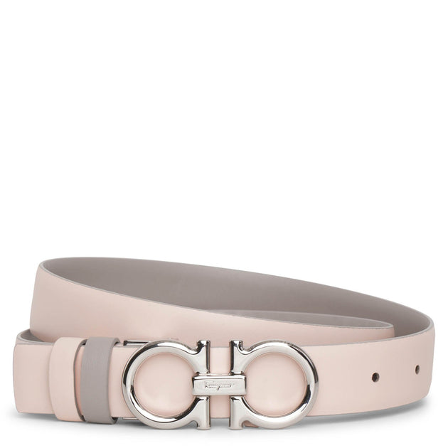 Ferragamo, Grained leather silver buckle reversible belt