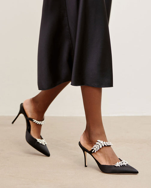 Mules Black Manolo Blahnik Shoes Manolo Blahnik Lurum Satin Mules