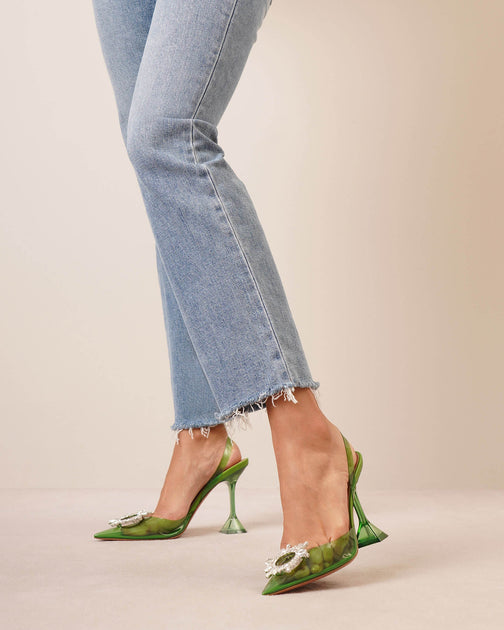 Amina Muaddi Begum crystal embellished green pvc pumps Savannahs