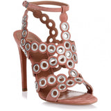Nude suede eyelet sandal
