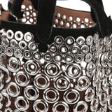 Black eyelet suede bag