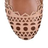 Beige leather laser-cut pump