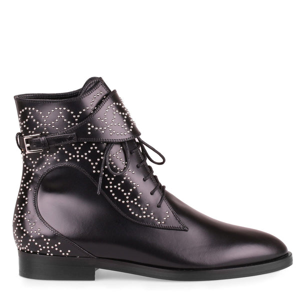 Black leather studded boot