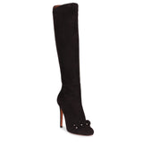 Black suede bombe knee boot
