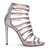 Metallic Silver Laser-Cut Leather Sandals