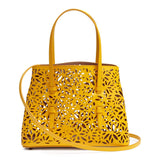 Yellow laser-cut leather small tote