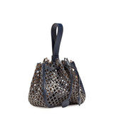 Navy Leather Studded Bucket Bag