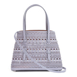 Grey leather small laser-cut bag