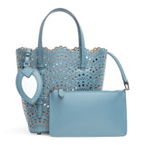 Light blue laser cut tote bag