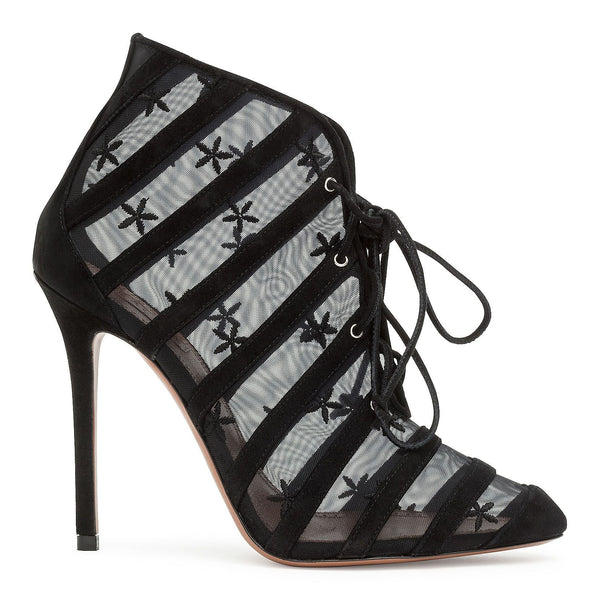 Black suede flower mesh ankle bboots