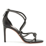 Black soft leather studs sandals