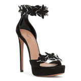 Black suede flower platform sandals