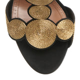 Black suede gold raffia 110 sandals