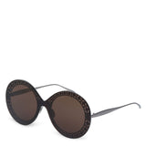 Round-frame metal brown sunglasses
