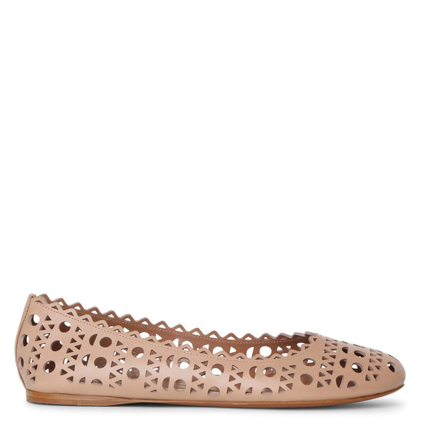 Beige laser cut leather ballet flat