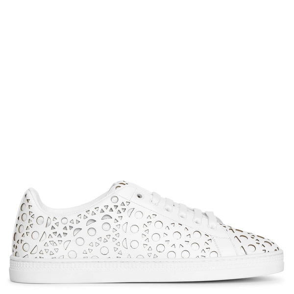 White laser cut leather sneakers