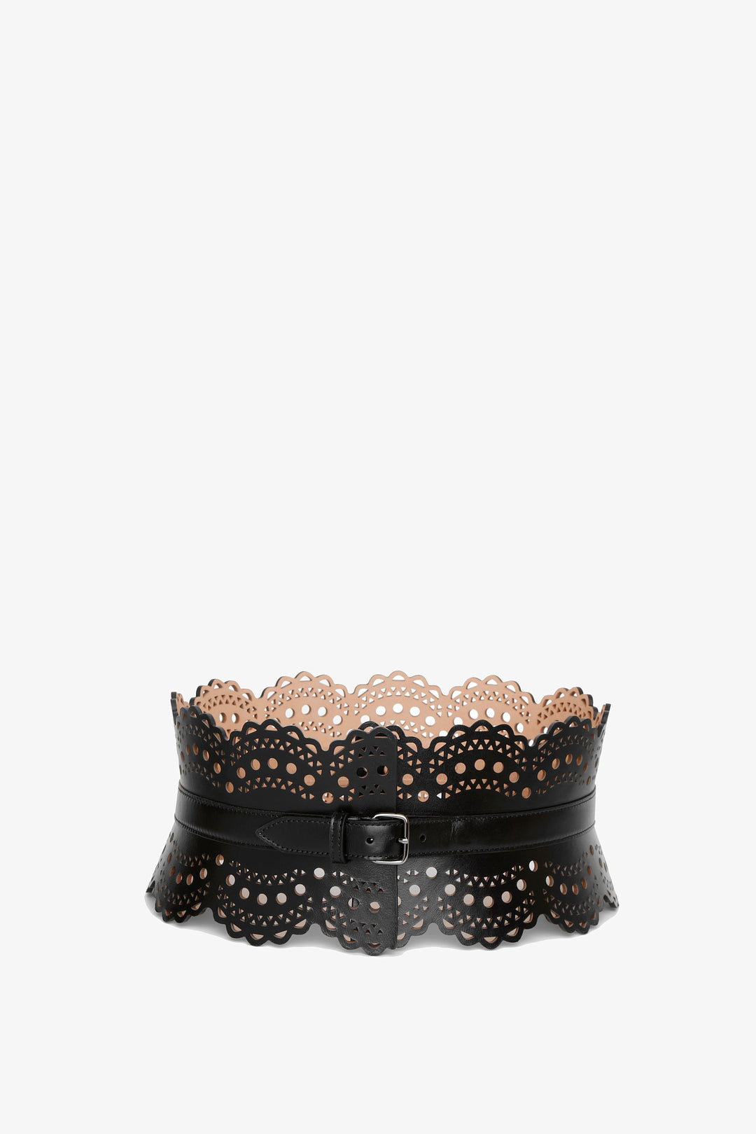 【ALAIA】Black laser-cut calfskin leather corset【ランク:A】 Alaïa Laser-cut leather corset belt ALAÏA