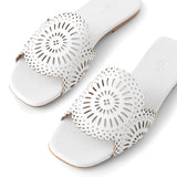 Molukai flat white leather mules