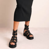 Studded suede chunky sandals