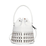 Bucket corset optic white leather bag