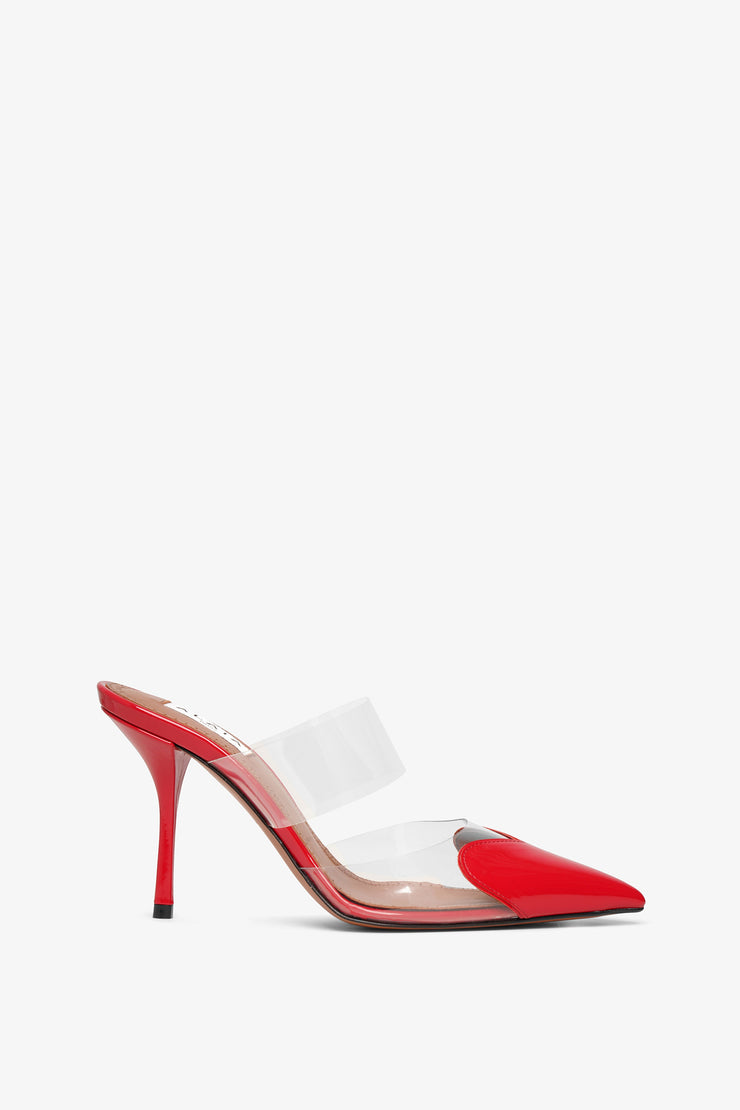 Coeur 90 red patent mule pumps