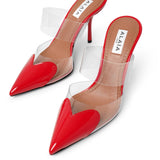 Coeur 90 red patent mule pumps