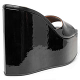 Color Wedge 120 black patent mules