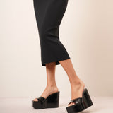 Color Wedge 120 black patent mules