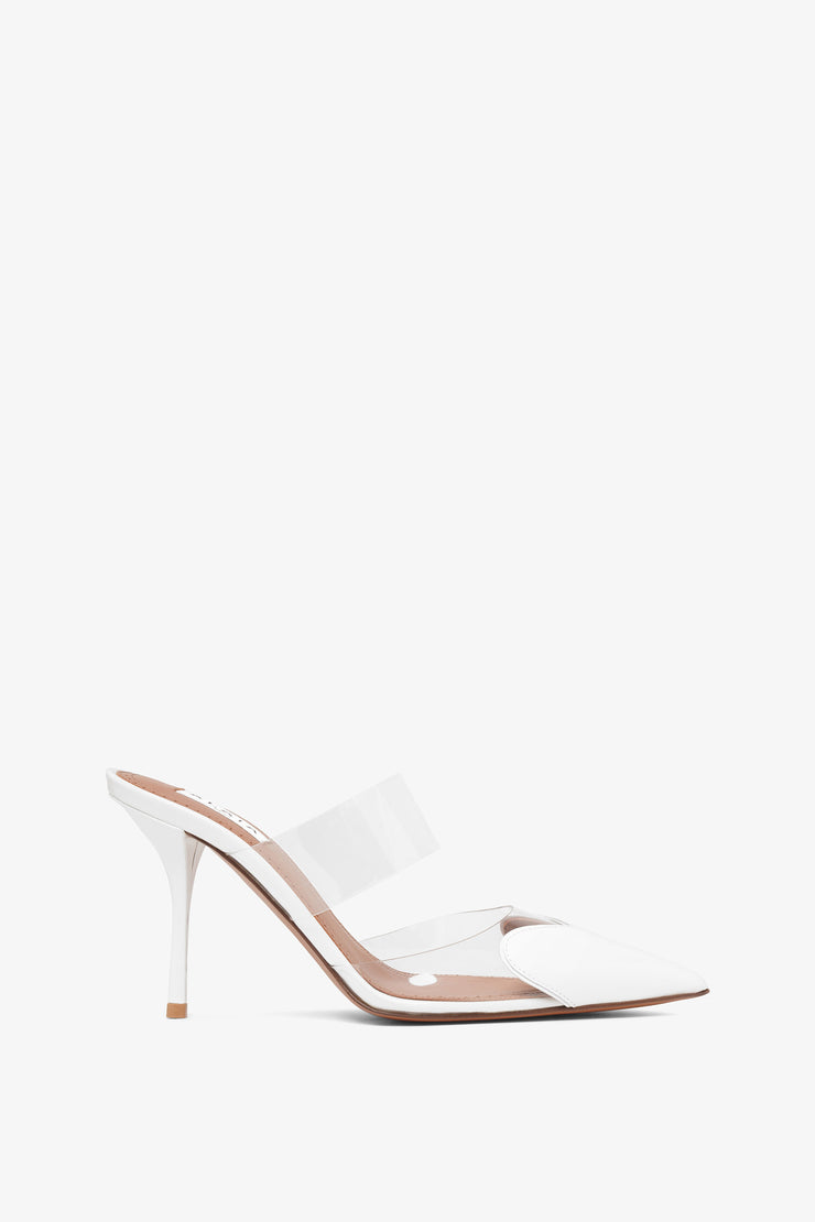 Coeur 90 white patent mule pumps