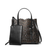 Mina 20 vienne vague black leather tote bag