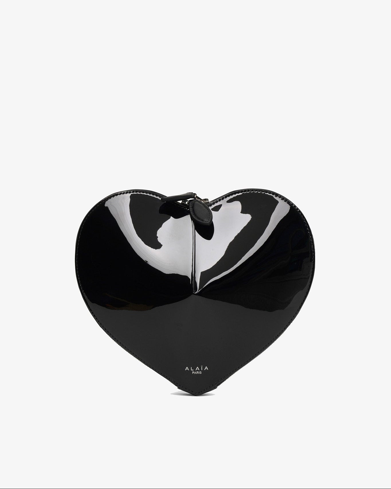 Black heart-shaped clutch bag on a white background